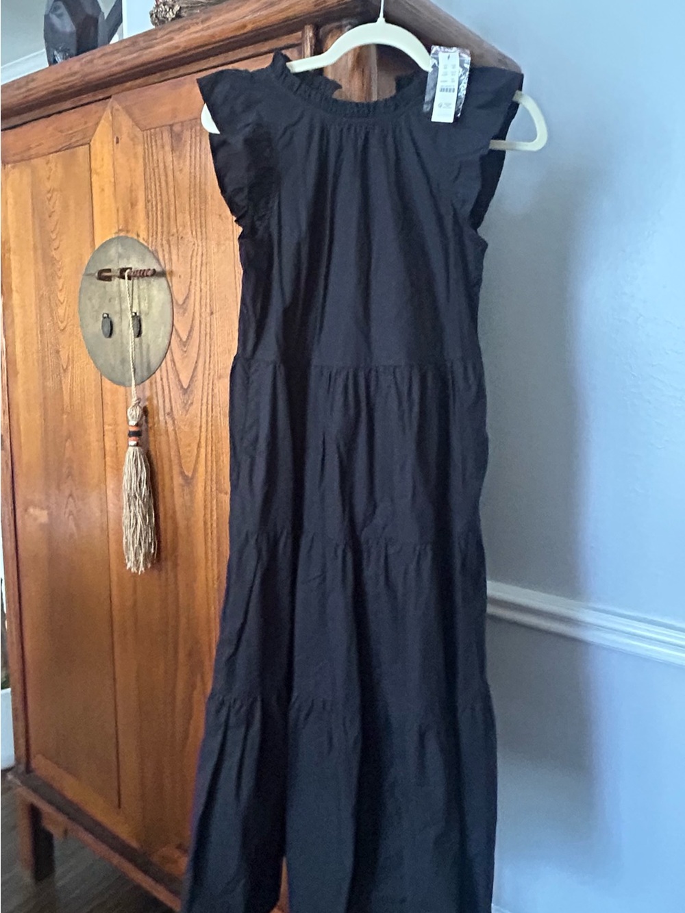 J. Crew Black Tiered Maxi Dress with Ruffled Sleeves